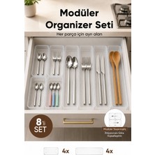 Vienev 8'li Modüler Şeffaf Kaşıklık Seti Çekmece Içi Mutfak Çatal Kaşık Bıçak Düzenleyici Organizer (4F4C)