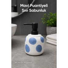 Vienev Mavi Puantiyeli Seramik Sıvı Sabunluk 380 ml Beyaz Lüks Banyo Mutfak Sıvı Sabunluk