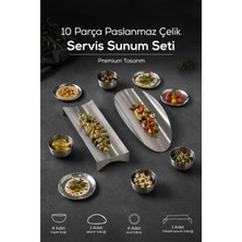 Vienev 10 Parça Paslanmaz Çelik Servis ve Sunum Seti, Kahvaltılık, Çerezlik, Sunum Tabağı