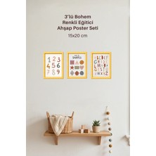212toyzz 3'lü Ahşap Bohem Renkli Eğitici Tasarımlı Çocuk ve Bebek Odası Çerçevesiz Poster Seti 15X2O cm