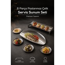 Vienev 6 Parça Paslanmaz Çelik Çerezlik ve Sunum Tabağı Seti, Mezelik, Servis ve Kahvaltılık Takımı