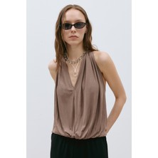 Suud Collection Sütlü Kahve Nina Dökümlü Halter Top