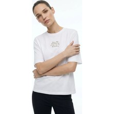 Ted Baker Beyaz Kadın Bisiklet Yaka Baskılı T-Shirt TBWRTS1054