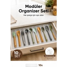 Vienev 10'lu Modüler Şeffaf Kaşıklık Seti Çekmece Içi Mutfak Çatal Kaşık Bıçak Düzenleyici Organizer (10F)