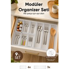 Vienev 9'lu Modüler Şeffaf Kaşıklık Seti Çekmece Içi Mutfak Çatal Kaşık Bıçak Düzenleyici Organizer (3F6C)