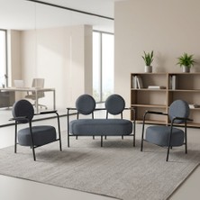 Azra Mobilya Venüs 2+1+1 Soft Kumaş Ofis & Büro Iş Yeri Bekleme Koltuğu Takımı – Siyah Metal Iskelet - Antrasit