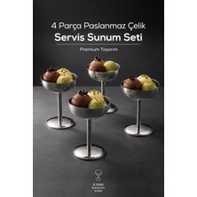 Vienev 4 Adet Paslanmaz Çelik Dondurma Sunum Kasesi, Tatlı, Meyve, Atıştırmalık ve Servis Kase Seti