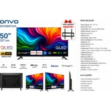 Onvo 50VQ90F3UA 50" 127 Ekran 4K Ultra Hd QLED Google Tv Smart Tv HDR10 Dolby Audio Wi-Fi + Duvar Askı Aparatı Hediye