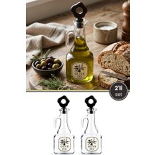 Flora 2 Adet Desenli Kulplu Cam Yağlık 275ML, Ergonomik Şık Mutfak Tezgah Üstü Yağlık Sirkelik Sosluk 2’li