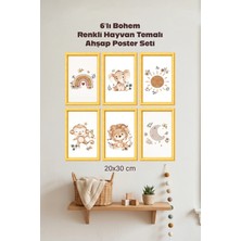 212toyzz 6'lı Ahşap Bohem Renkli Hayvan Tasarımlı Çocuk ve Bebek Odası Çerçevesiz Poster Seti 20X30 cm