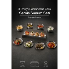 Vienev 9 Parça Paslanmaz Çelik Kahvaltılık ve Sunum Seti, Servis Tabağı, Kase ve Çerezlik