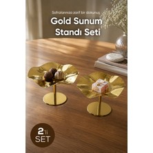 Vienev 2'li Gold Renk Dalgalı Metal Sunum Standı - Şık ve Dekoratif Ikramlık Standı