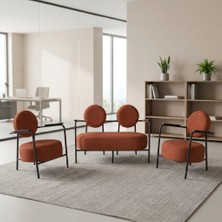 Azra Mobilya Venüs 2+1+1 Soft Kumaş Ofis & Büro Iş Yeri Bekleme Koltuğu Takımı – Siyah Metal Iskelet - Kiremit