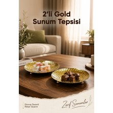 Vienev 2'li Gold Renk Dövme Desenli Metal Sunum Tepsisi 14 cm - Çikolata Lokumluk Çerezlik Dekoratif Tepsi