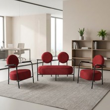 Azra Mobilya Venüs 2+1+1 Soft Kumaş Ofis & Büro Iş Yeri Bekleme Koltuğu Takımı – Siyah Metal Iskelet - Kırmızı