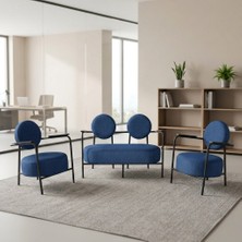 Azra Mobilya Venüs 2+1+1 Soft Kumaş Ofis & Büro Iş Yeri Bekleme Koltuğu Takımı – Siyah Metal Iskelet - Mavi
