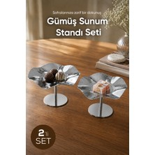 Vienev 2'li Gümüş Renk Dalgalı Metal Sunum Standı - Şık ve Dekoratif Ikramlık Standı