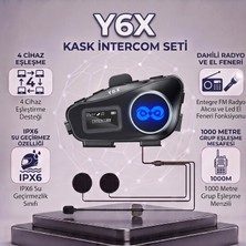 Leeways Y6X Kask Intercom Seti - 4 Cihaz 1000M Grup Eşleşme, Fm Radyo & Ipx6 Su Geçirmez