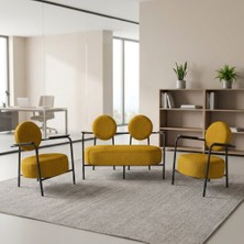 Azra Mobilya Venüs 2+1+1 Soft Kumaş Ofis & Büro Iş Yeri Bekleme Koltuğu Takımı – Siyah Metal Iskelet - Sarı