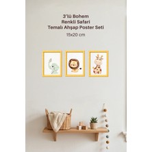 212toyzz 3'lü Ahşap Bohem Renkli Safari Tasarımlı Çocuk ve Bebek Odası Çerçevesiz Poster Seti 15X2O cm