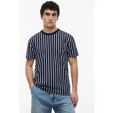Tommy Jeans Lacivert Erkek Regular Fit Çizgili T-Shirt DM0DM23374C1G Tjm Reg Vert Brand S