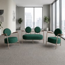 Azra Mobilya Venüs 2+1+1 Soft Kumaş Ofis & Büro Iş Yeri Bekleme Koltuğu Takımı – Cappuccino Metal Iskelet - Yeşil