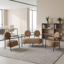 Azra Mobilya Venüs 2+1+1 Soft Kumaş Ofis & Büro Iş Yeri Bekleme Koltuğu Takımı – Siyah Metal Iskelet - Cappuccino Bej