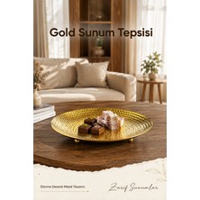 Vienev Gold Renk Dövme Desenli Metal Sunum Tepsisi 20 cm - Çikolata Lokumluk Çerezlik Dekoratif Tepsi