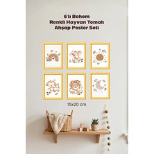 212toyzz 6'lı Ahşap Bohem Renkli Hayvan Tasarımlı Çocuk ve Bebek Odası Çerçevesiz Poster Seti 15X2O cm