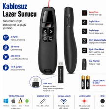 Vorex Kablosuz Lazer Sunum Kumandası 30M Powerpoint Presenter USB Lazer Pointer 200M