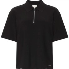 Calvin Klein Ss Taılored Knıt Collar Zıp Top Kadın Siyah Polo T-Shirt