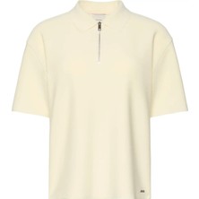 Calvin Klein Ss Taılored Knıt Collar Zıp Top Kadın Krem Polo T-Shirt