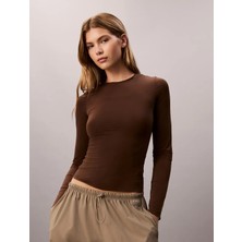 Calvin Klein Second Skın Ls Top Kahverengi Kadın Uzun Kollu Tişört