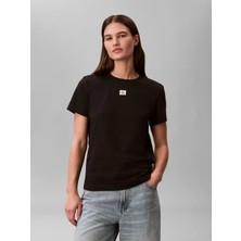 Calvin Klein Ss Woven Label Class, Ub1 Siyah Kadın T-Shirt