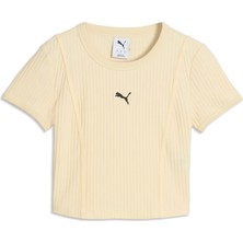 Puma Ess Ribbed Baby Tee Kadın Sarı T-Shirt & Polo