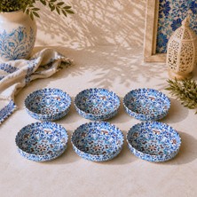 Sarkap Home 10 cm Çap, 3.2 cm Yükseklik 6'lı Mavi Etnik Desenli Dondurmalık ve Çerezlik