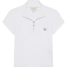 Calvin Klein Ss Woven Label 2x2 B, Yaf Beyaz Kadın T-Shirt