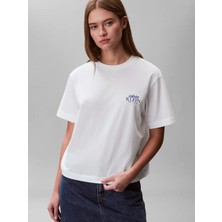 Calvin Klein Ss Boxy Graphıc T-Sh, Yaf, Xxs Beyaz Kadın T-Shirt