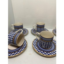 Vitale 6 Lı Kaz Ayağı Desen Kahve Fincanı Seti (Mavi)