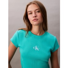 Calvin Klein A- Monogram Baby Tee, Xdz Yeşil Kadın T-Shirt