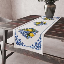Alkan Homes Limon Desenli Süet Kumaş, Kenarları Dikişli Dekoratif Masa Örtüsü Runner 45×100 cm