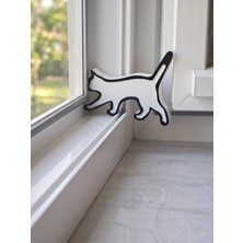 3D Fabrick Kedi Figürlü Siyah Beyaz Pvc Pencere ve Kapı Sabitleyici Stoper - Dekoratif Rüzgar Önleyici Cam Tutucu