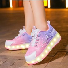 Bemora Kids Pembe Işıklı Paten Ayakkabı – USB Şarjlı LED Spor Ayakkabı & 4 Tekerlekli Çocuk Paten