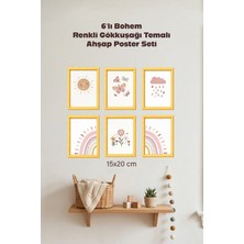 212toyzz 6'lı Ahşap Bohem Renkli Gökkuşağı Tasarımlı Çocuk ve Bebek Odası Çerçevesiz Poster Seti 15X2O cm