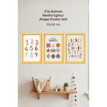 212toyzz 3'lü Ahşap Bohem Renkli Eğitici Tasarımlı Çocuk ve Bebek Odası Çerçevesiz Poster Seti 20X30 cm