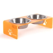 Odea Gobypet Çift Hazneli Pleksi Kedi ve Köpek  Kabı, Yükseltilmiş Seramik  ve Su Kabı, Ergonomik Tasarım, Kolay Temizlenebilir (Metal, Turuncu Pleksi)