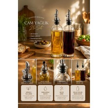 Porsima 3890-1 Gümüş Sızdırmaz Kapaklı Cam 2li Yağlık Sirkelik Yağdanlık Seti 500+500 ml