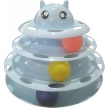 Odea Özel Üretim Dayanıklı Kaymaz Kauçuk Pedli 3 Toplu Eğlenceli 3 Katlı Kedi Oyuncağı Mavi 19,5 cm x 24CM