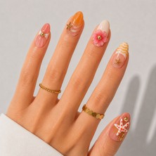 Takma Takma Sarı Nail Art Kısa Badem El Yapımı Jel Tırnak KKBD1785  Sarı-L