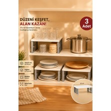 Porsima Org-01 - 3lü Raf Düzenleyici - Dolap Içi Düzenleyici Raf - Mutfak Tabak Bardak Rafı
